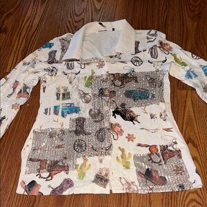 Origami by Vivian Sequin, Lace, Flowy Colorful Western Print Button-Up Shirt Med